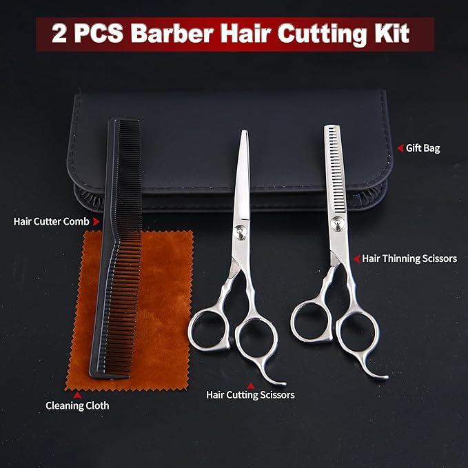 Hair Cutting Scissors kit Professional Home Hair Cutting Barber Grooming Thinning Shears Set Hair Cutting Scissors Shears Kit (Silver)