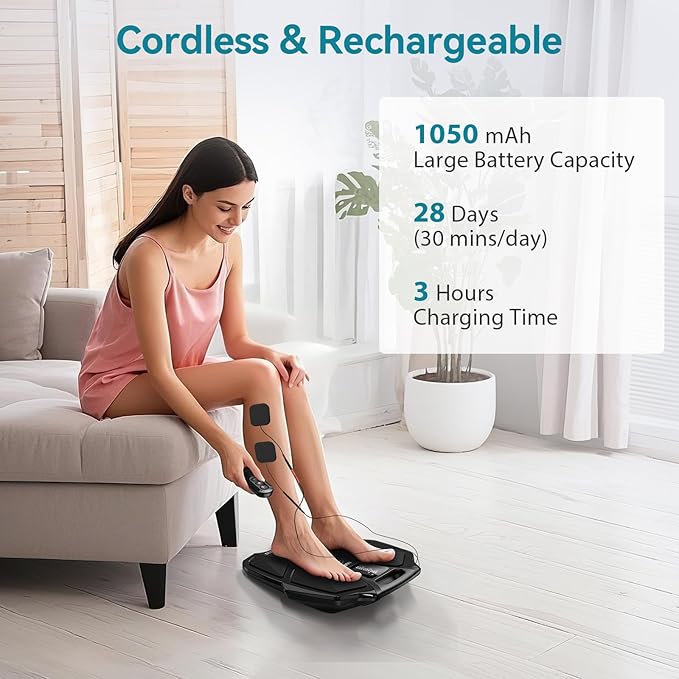 NURSAL EMS Foot Massager for Neuropathy, Electric Muscle Stimulator for Feet & Legs Circulation, TENS Unit for Feet with 6 Reusable Pads, Wireless Remote with 90 Adjustable Intensity Levels