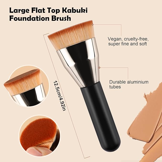 Flat Top Kabuki Foundation Brush,Professional Makeup Brush for Liquid Foundation,Make up Blending Brush for Liquid, Cream, and Powder(Gold)