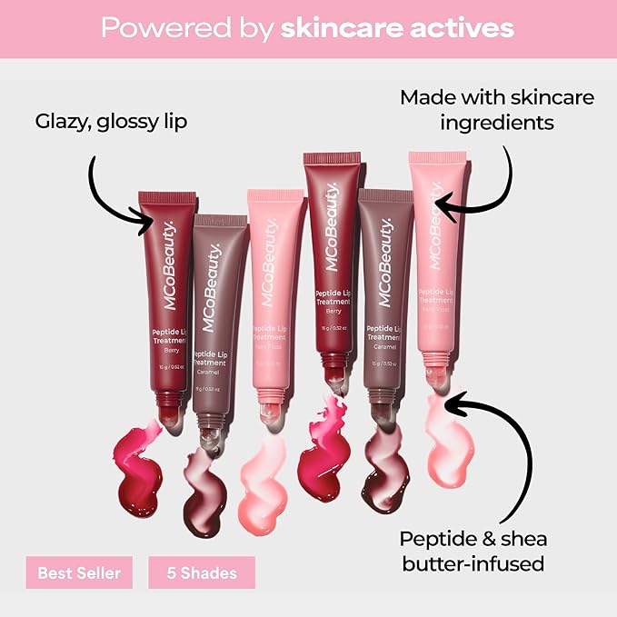 MCoBeauty - Peptide Lip Treatment - Vanilla Brulee - Nude Beige Shade - High Gloss Peptide Lip Balm & Plumper with Shea Butter - Hydrating Conditioning Lip Glaze for Soft Smooth Lips - Cruelty Free