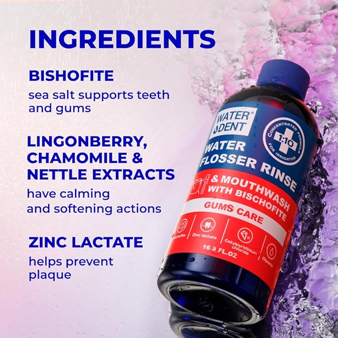 Concentrated Water flosser Rinse & mouthwash Gum Care| Add to Water Flosser & Oral irrigator | Apple Mint| Pack of 1 = 16.9 fl.oz | Alcohol Fluoride Free, Made in USA | WATER DENT