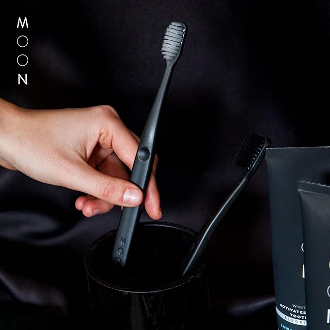 MOON Soft Bristle Toothbrush 2 x 2-Pack - 4 Extra Soft Toothbrushes for Adults, Gums & Teeth-Friendly - 720 Tapered Ultra-Fine Bristles per Brush for Gentle Deep Cleaning