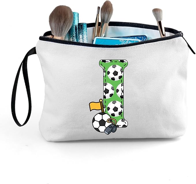 ARIOSEY Soccer Gifts Personalized Soccer Ball Cosmetic Bag for Purse Birthday Inspirational Gifts for Girls Women Team Coach Mom Stuff Travel Organizer-I