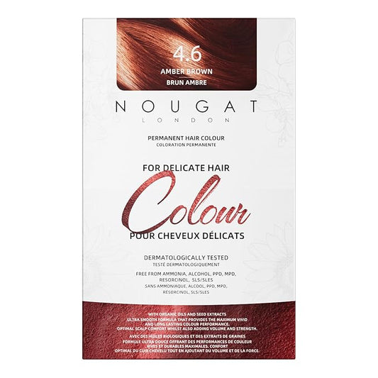 NOUGAT Amber Brown Permanent Hair Color Kit - 100% Gray Coverage, Ammonia Free & PPD Free for Sensitive Scalp - 3-in-1 Color, Repair & Nourish System with Anti-Aging Hair Mask & Essence