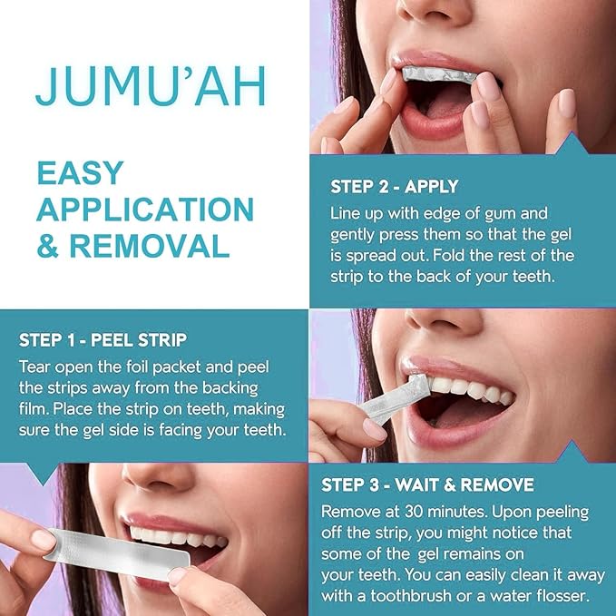 Jumu’ah Teeth Whitening Strips - 14 Treatments - 28 Strips - Enamel Safe - Certified Non-Toxic Teeth Whitening | Whitens Without Sensitivity