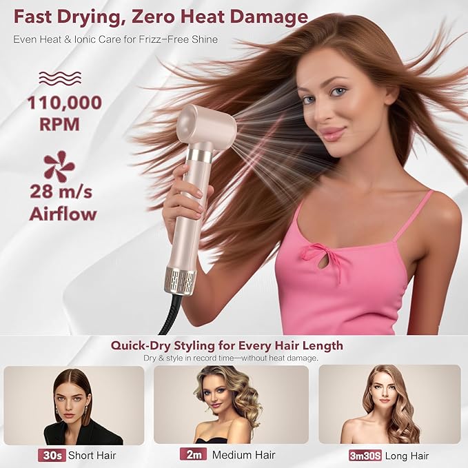 StyleVibe 6-in-1 Air Styler, Hair Dryer & Blow Dryer Brush with Travel Case - Auto Wrap Curls (L/R), Fast Drying, Thermal Round Brush for Smooth Blowouts & Frizz-Free Volume, No Heat Damage