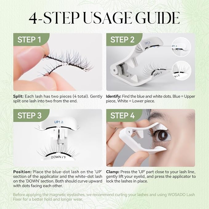 WOSADO Magnetic Eyelashes with Applicator Kit, [Tulip] 22mm Reusable Glue-free Wispy Magnetic Lashes, Cruelty-free False Lashes, Waterproof, Lightweight, Suit for Heavy Makeup