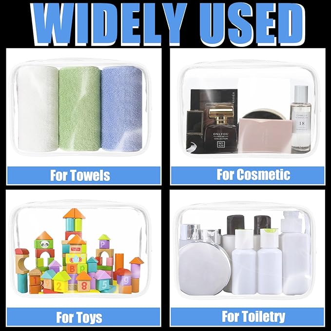 Eilyliafe 12 Pieces Clear Makeup Bags Bulk, PVC Waterproof Cosmetic Bag with Zipper, TSA Approved Toiletry Bag for Travel, Transparent Pouches Organizer Storage for Men and Women (White, Medium)