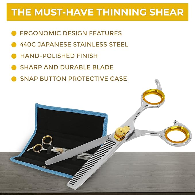 SHARF Gold Touch Barber 6.5 Inch, 30-Tooth, Professional Thinning Shears 440c Japanese Stainless Steel Barber Scissors for Men and Women