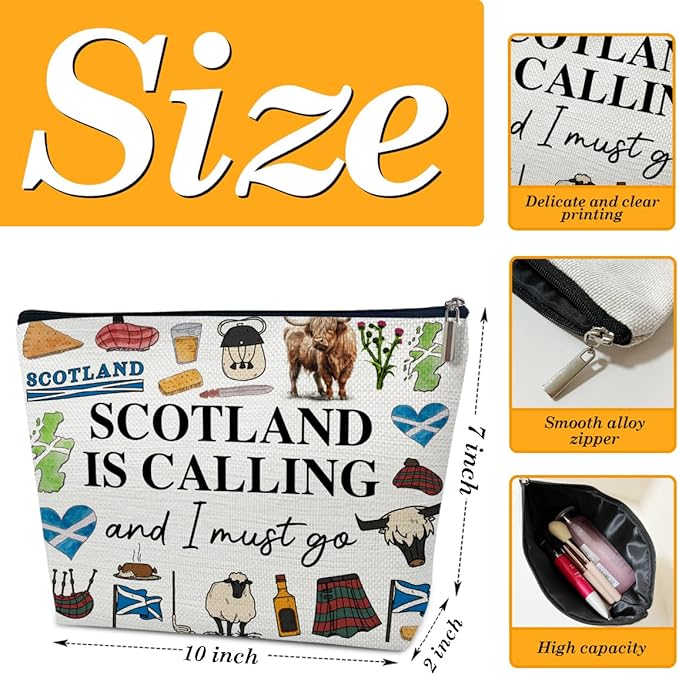 Ythuil Scotland Travel Large Capacity Makeup Gift Bag, Cosmetic Bag Organizer With Zipper, Cute Makeup Pouch, Birthday Gift For Women Her Mom Girls, Scotland Is Calling