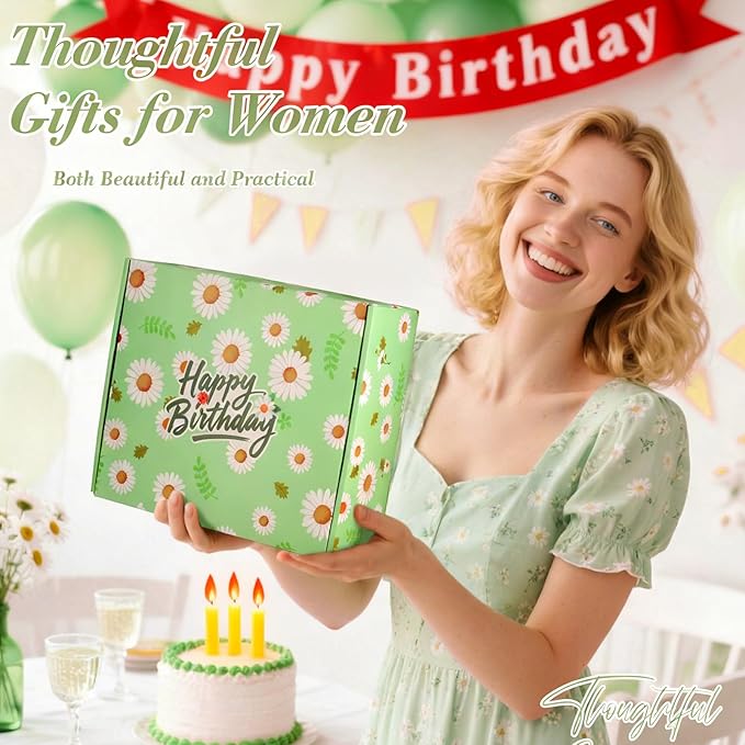 Birthday Gifts for Women Daisy Spa Gifts Box Set,Happy Birthday Gift Baskets for Mom Wife Girlfriend Best Friend Sister Self Care Valentines Day Gifts for Her with Blanket Vanilla Coconut Candle
