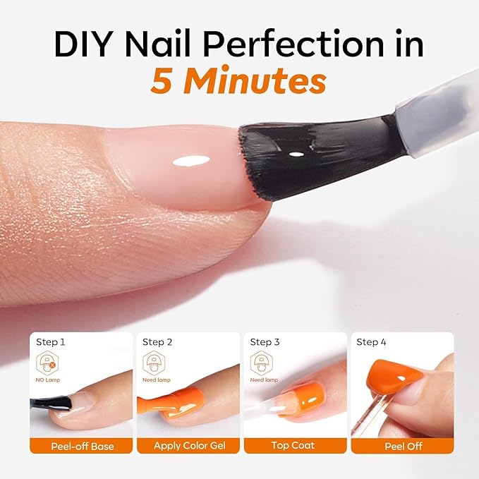 Modelones Peel Off Base Coat and Gel Top Coat Set, 2 Pcs No Wipe Clear Top Gel Nail Polish and Peelable Practice Base Easy Removal, Nail Art Manicure DIY Gift for Weak Thin Nails Beginner Women 10ml