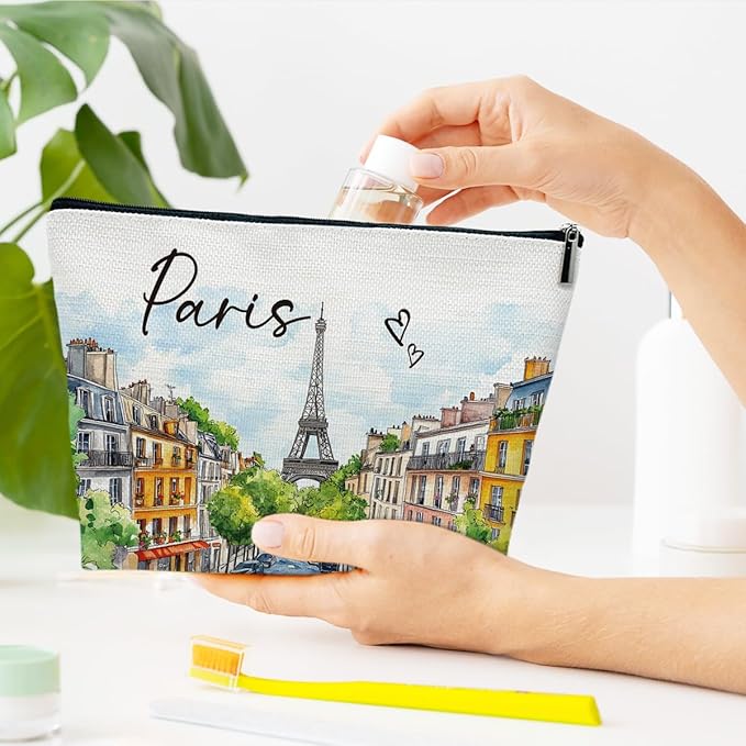 Ythuil Paris Travelling Gift Makeup Bag, City Travel Cosmetic Bag for Purse, Watercolor Gifts, Paris Souvenir, Trip Favors for Traveller, Travelling Lovers, City Themed Organizer