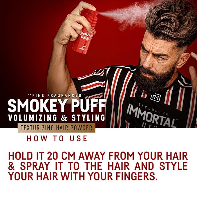 Immortal NYC Smokey Puff Hair Powder – Fine Fragranced & Volumizing Powder for Extra Volume – Vegan, Easy-to-Use, No Residue – 33% Extra Free – Men & Women, All Hair Types