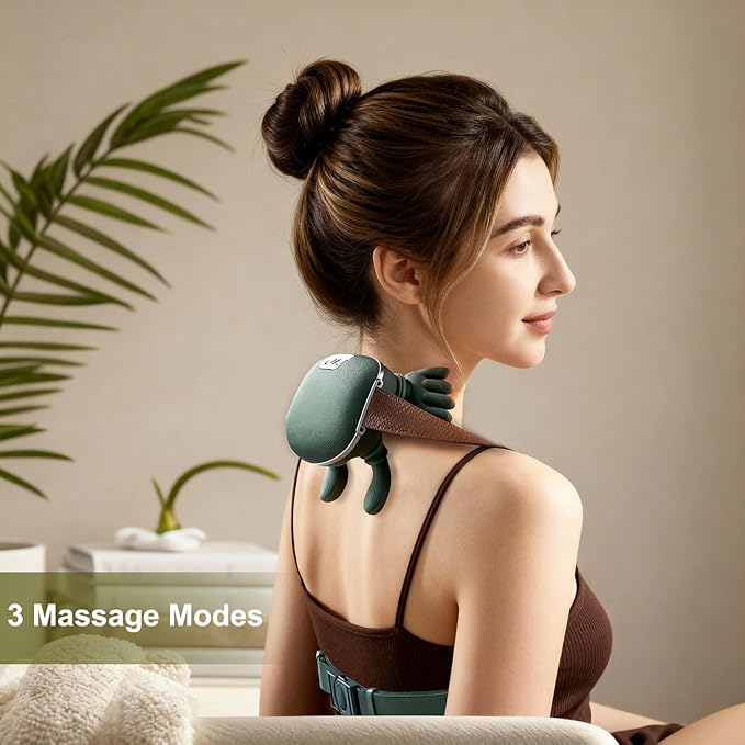 Neck Massager, Shiatsu Neck and Back Massager with Heat, 4D Kneading Simulated Human Hand Design Electric Deep Tissue Massage, Portable Body Massager for Shoulder, Pain Relief & Muscle Relax