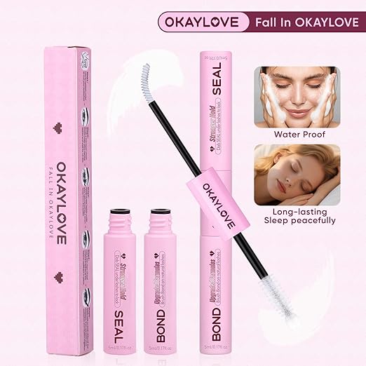 OKAYLOVE Lash Cluster Glue, Waterproof Lash Bond and Seal Lash Glue for Eyelash Clusters, 150H+ Strong Hold 2-in-1 White Eyelash Extension Glue, Quick-Drying, Non-Irritating