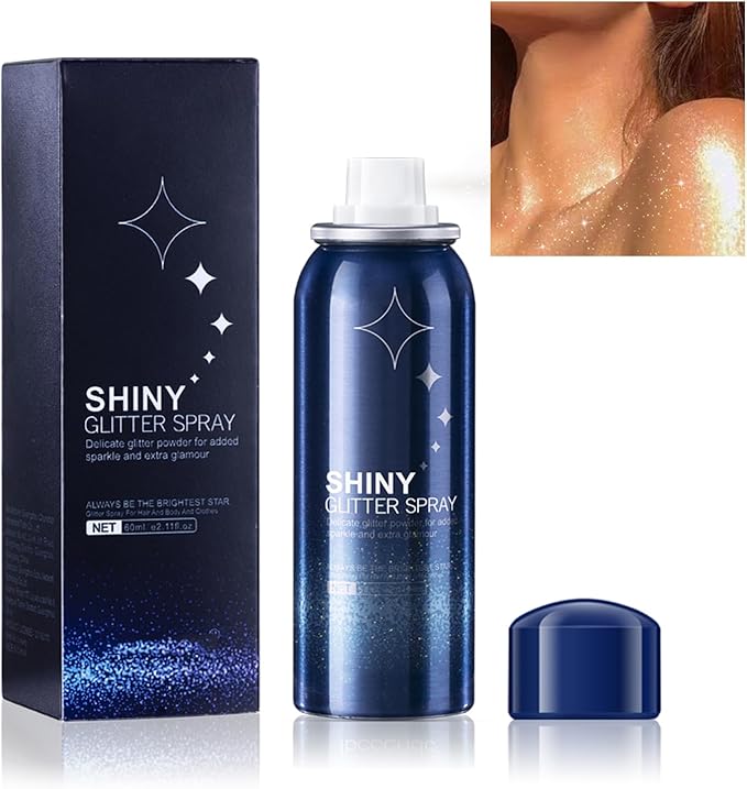 Body Glitter Spray for Hair, Clothes, Fabric, Long Lasting Body Shimmer Spray, Shiny Sparkle Highlighter Mist for Rave, Music Festival, Stage & Concert, Prom Party Makeup