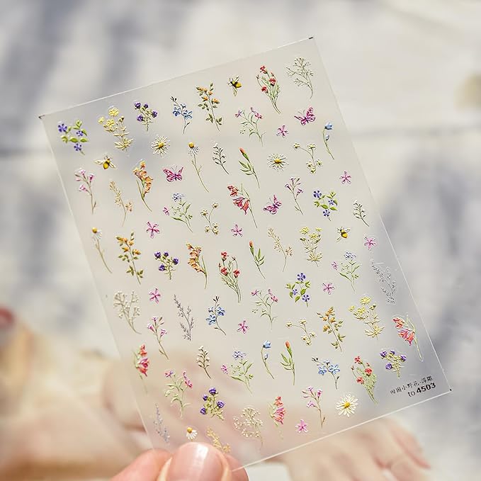 5D Embossed Flower Nail Stickers Self-Adhesive Nail Art Stickers for Spring Nail Decals Daisy Floral Nail Art Supplies Nail Design for Acrylic Nails Flower Manicure Decorations for Women