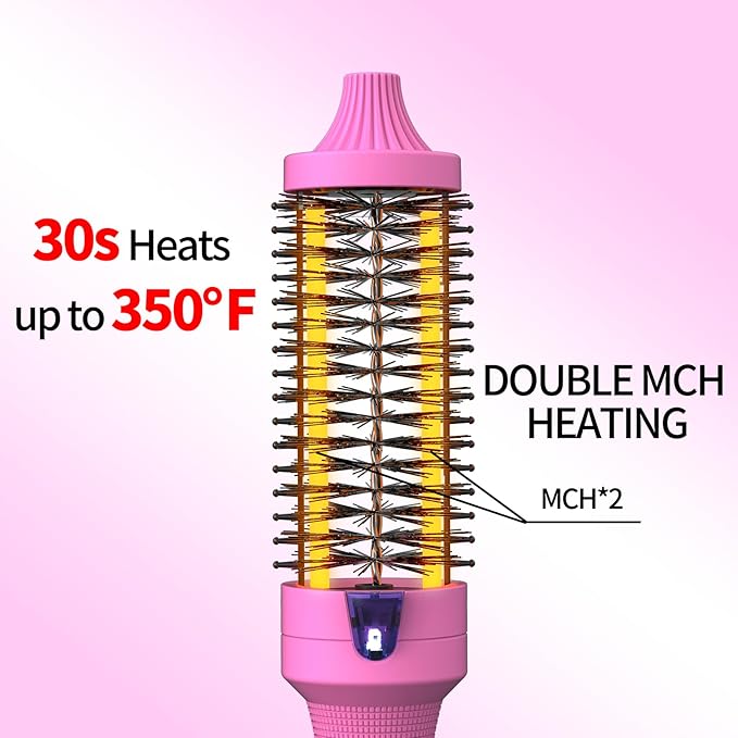 K&K 1.5 Inch Ceramic Tourmaline Ionic Curling Iron (Rose Red, 1.5 Inch) - Thermal Brush Heated Curling Brush, Dual Voltage, Volumizer, NON-DAMAGING 350 DEGREE HEAT