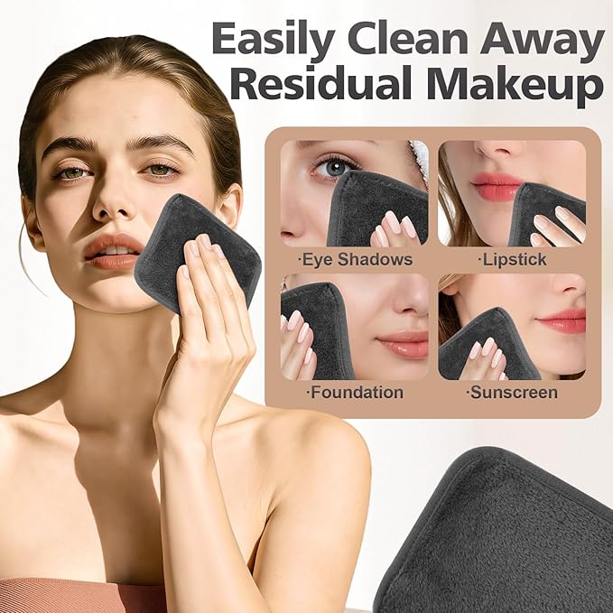 Makeup Remover Cloth, 6 x 6 Inch Ultra Soft and Reusable Microfiber Makeup Remover Towels for All Skin Types, Remove Instantly Dirt with Just Water, 12 Pack, Grey