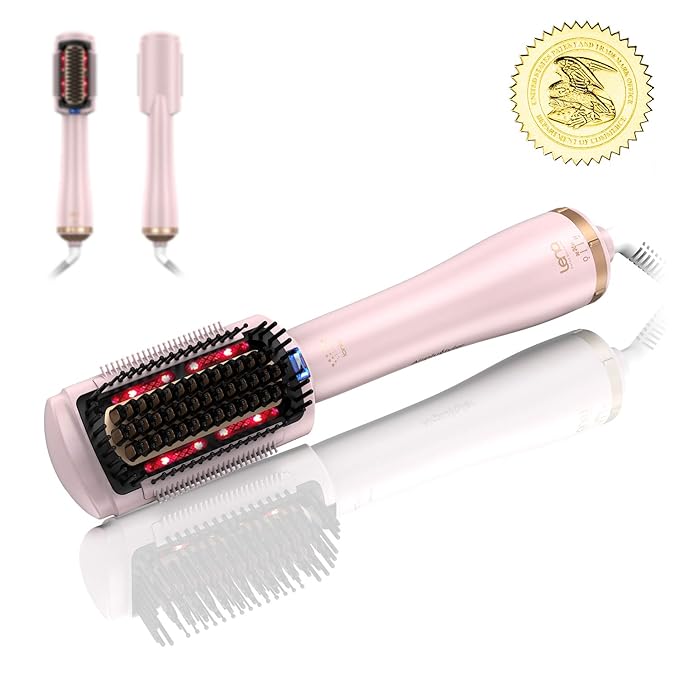 LENA Hair Straightener Brush Dryer PRO Blow Dryer Hot Air Brush - Anti-Scald Straightening Iron Comb Styler with Extra Ion Care, Far Infrared Heating and 3 Modes for Long & Medium Length Hair, Pink