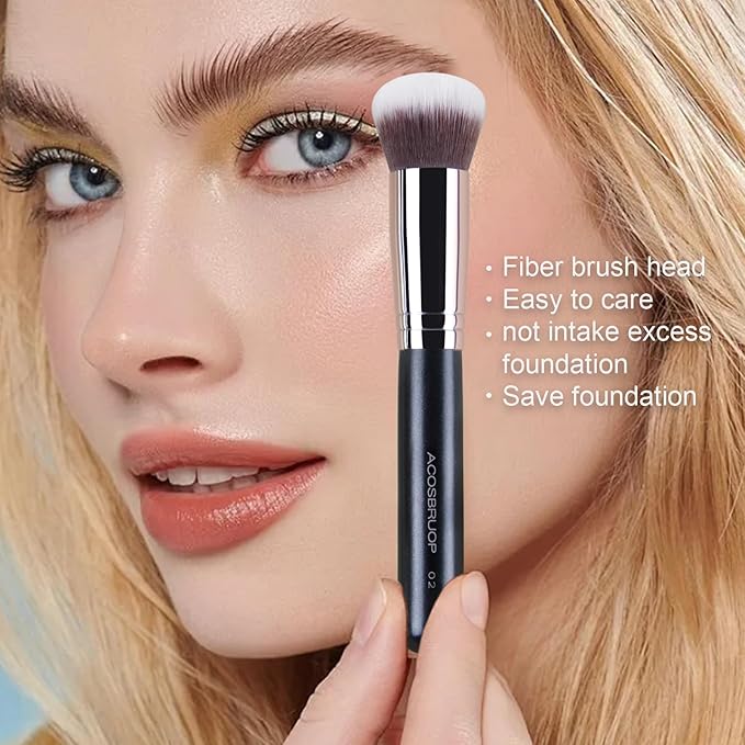 ACOSBRUOP Foundation Brush, Round Top Kabuki Foundation Brush and Professional Grade Makeup Brush for Liquid Blending Mineral Powder Bufting Stippling Makeup Tools, Black
