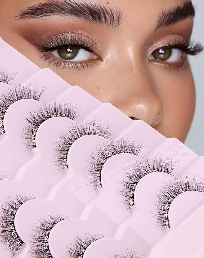 Onlyall Natural Lashes Wispy Lashes Natural Look False Eyelashes Soft Fluffy Fake Eyelashes 7 Pairs D1 Natural (6-13MM)