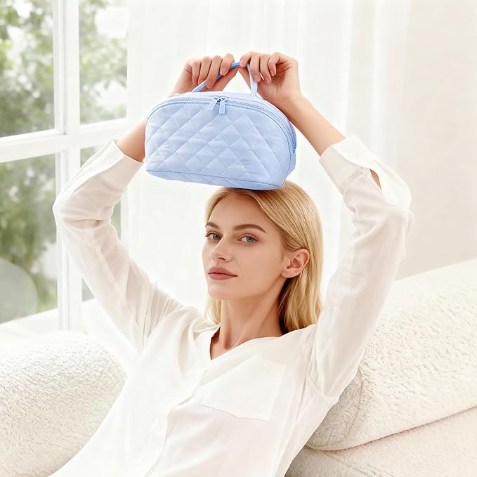 Toiletry Bag for Women, Travel Makeup Bag Flat Lay Open, Wide Open Lay-Flat Water-Resistant Large Cosmetic Case, Puffy Padded Travel Organizer for Toiletries & Brushes Large Capacity with Compartments