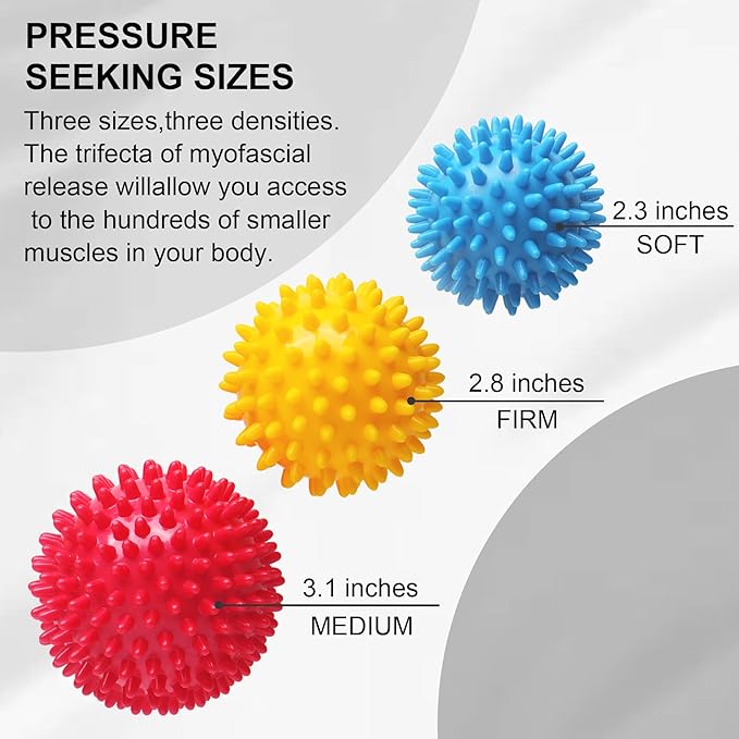 Spiky Massage Balls- 3PCS (Firm, Medium and Soft) Muscle Massager Ball for Feet, Back, Neck, Muscles, Hands Massager Roller for Plantar Fasciitis, Foot Arch Trainer, Exercise, Physical Therapy