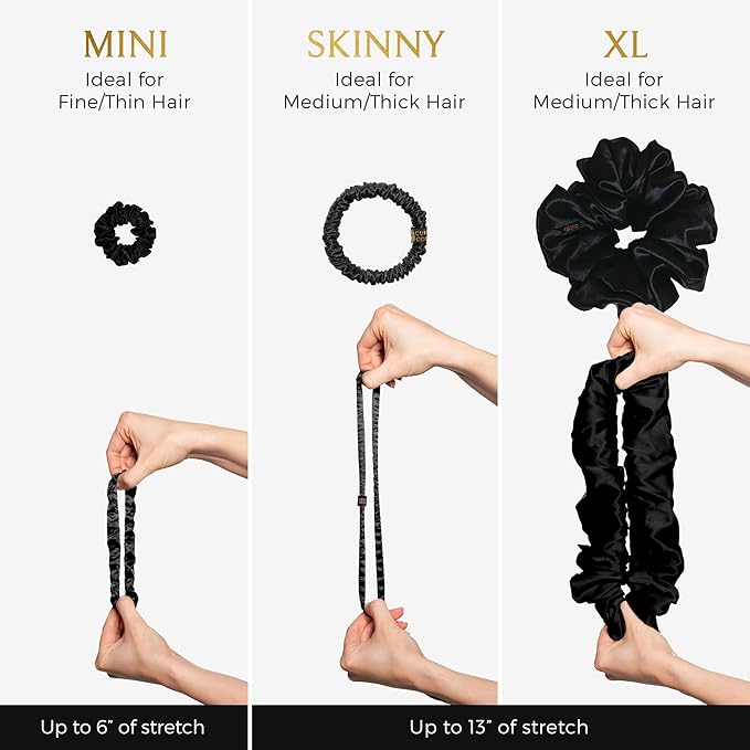 Authentic Mulberry Silk Skinny Hair Match Scrunchies for Women, Anti Breakage Hairties for Curly Thick & Thin Hair, 100% Silk for Buns, Sleep & Ponytail, Cool Blonde/Bronde (4 Pack)