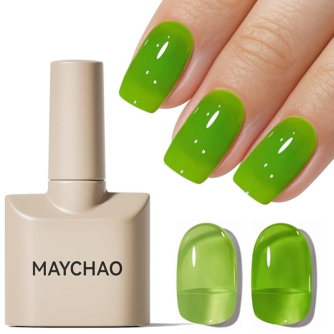 MAYCHAO 15ML Jelly Spring Green Gel Nail Polish 1Pc Transparent Green Gel Polish Soak Off UV LED Translucent Nail Polish Nail Art Starter Manicure Salon DIY at Home, 0.5 OZ