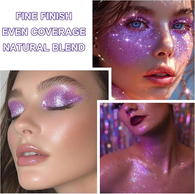 Roll-on Holographic Body Glitter Gel for Face and Hair, Chameleon Color Changing Glitter Gel Under Light, Chunky Mermaid Sequins Shimmer Makeup for Halloween Party Rave Accessories (Purple)