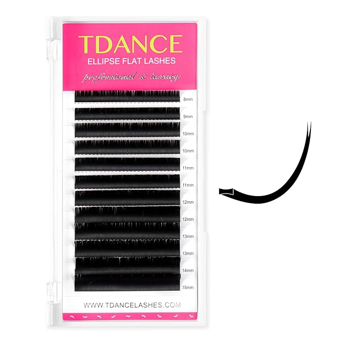 TDANCE Classic Lash Extensions Flat Lashes Eyelash Extensions 0.15mm C Curl Ellipse Eyelash Extensions 8-15mm Mixed Black Matte Individual Lashes Salon Use(Flat,C-0.15,8-15mm)