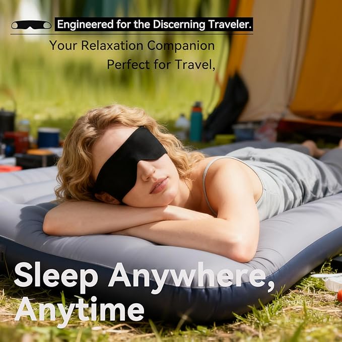 MIUTARMINI Ultra-Thin Sleep Mask for Travel & Outdoor, 0.3mm & 5g, Breathable Total Blackout Eye Mask, 99.7% Sun Blockout with Portable Leather-Feel Pouch for Beach, Camping, Flights & Office Nap