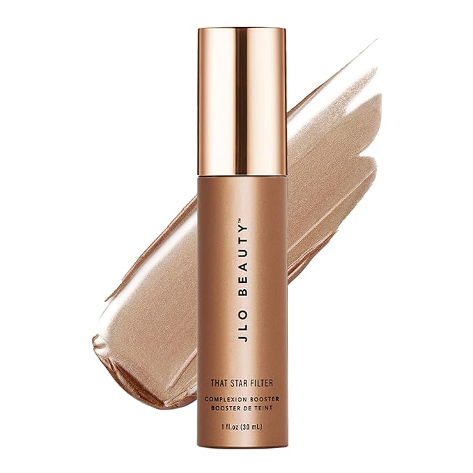 JLO BEAUTY Complexion Booster Highlighter & Bronzer for Face & Body, Rose Gold, Lightweight Skin Care Makeup Primer with Vitamin E, Sheer Shimmer Skin Tint for a Dewy Glow, That Star Filter, 1 Fl Oz