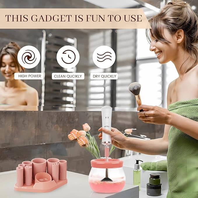 RICRIS Electric Makeup Brush Cleaner and Dryer Machine - Super Fast Clean and Dry Make Up Brushes - Automatic Cosmetic Brush Spinner Washer Tools