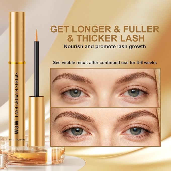 W3W Eyelash Serum - Nourishing eyelash Growth Serum for Eyelash Growth for Natural Longer, Fuller,and Thicker Lashes(Gold)4ML