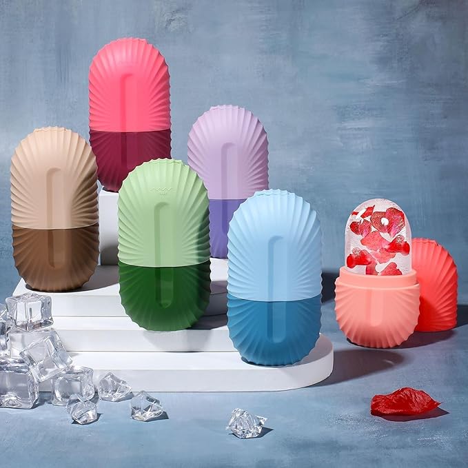 Ice Roller for Face and Eye, Silicone Ice Facial Roller Ice Holder, Face Ice Mold Skin Care, Face Icers Reusable Ice Cube Roller for Shrink Pores Anti Wrinkle Reduce Puffiness, Brown