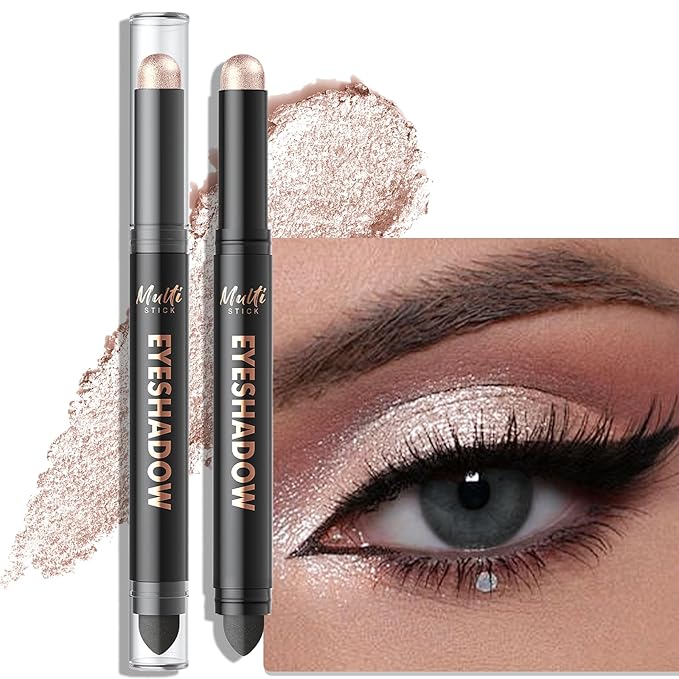 Dual-Ended Pearl White Shimmer Eyeshadow Stick - Long-Lasting Cream Eye Brightener Stick Crease-Proof Glitter Eyeshadow Pencil, Easily Blendable Multi-Use Eye Crayon Highlighter Makeup, 07