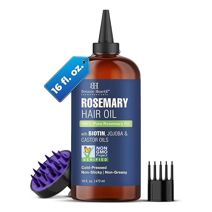 Botanic Hearth Hair Oil for Hair Growth | Rosemary Oil for Hair Growth with Biotin, Castor & Jojoba | Scalp Oil & Dry Scalp Treatment | Color Safe | All Hair Types | 16 Fl Oz