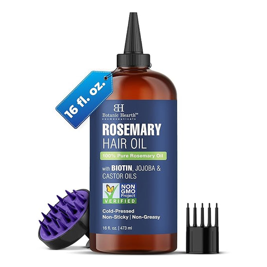 Botanic Hearth Hair Oil for Hair Growth | Rosemary Oil for Hair Growth with Biotin, Castor & Jojoba | Scalp Oil & Dry Scalp Treatment | Color Safe | All Hair Types | 16 Fl Oz