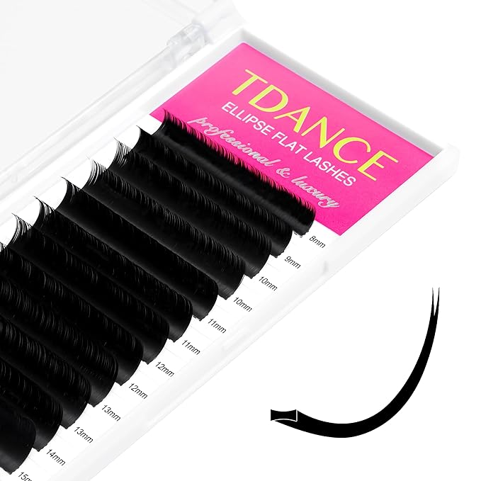 TDANCE Classic Lash Extensions Flat Lashes Eyelash Extensions 0.15mm D Curl Ellipse Eyelash Extensions 8-15mm Mixed Black Matte Individual Lashes Salon Use(Flat,D-0.15,8-15mm)