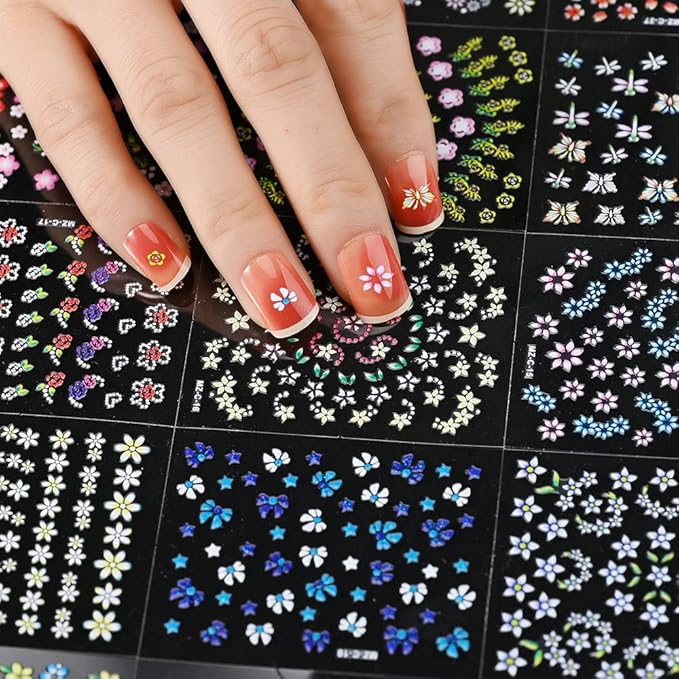 30 Sheets Nail Stickers for Nail Art,Colorful Flower Nail Stickers for Women,Self-Adhesive Nail Art Decals,Cute Daisy Heart Floral Designs,Nail Art Supplies,Manicure Salon DIY Decoration Accessories