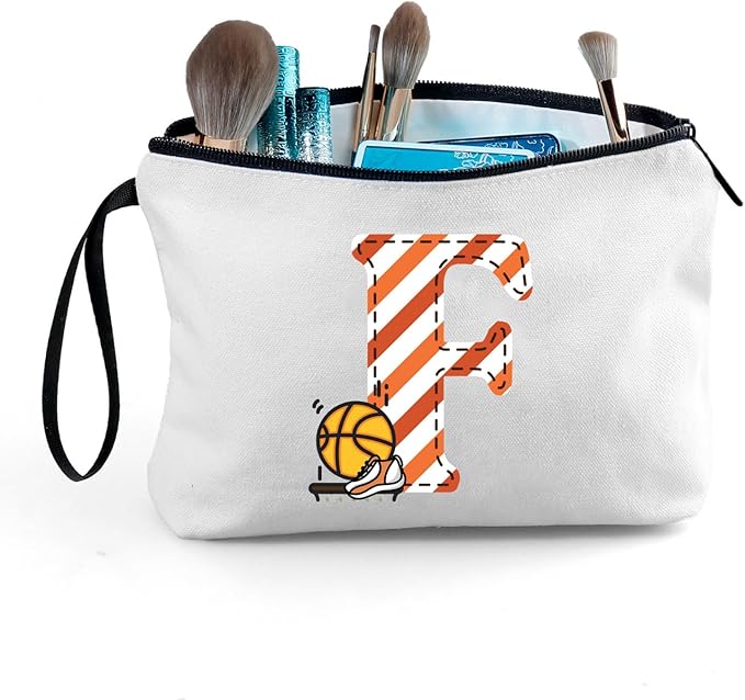 ARIOSEY Basketball Gifts Monogrammed Cosmetic Travel Makeup Bag Basketball Accessories Graduation Birthday Gifts for Girls Coaches Daughters Team Friend Mom Player-F