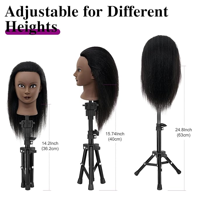 Mannequin Head 100% Real Hair,14”-16” Braiding Mannequin Head with Stand&Table Clamp,Real Hair Cosmetology Manikin Head with Mannequin Head Stand