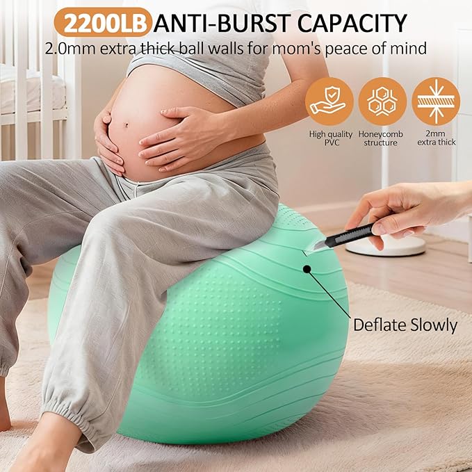 Gruper Yoga Ball, Multiple Sizes Non Slip Exercise Ball for Workout, Birthing, Balance, Stability, Pregnancy, 2200LB Capacity, Anti Burst Chair for Home and Office, Includes Quick Pump & Fitness Guide