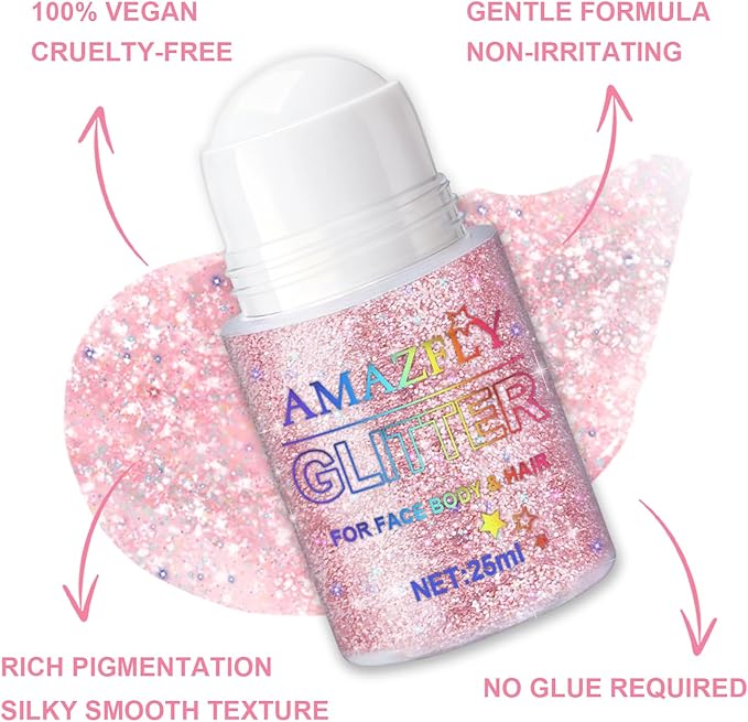 Roll-on Holographic Body Glitter Gel for Face and Hair, Chameleon Color Changing Glitter Gel Under Light, Chunky Mermaid Sequins Festival Party Rave Accessories (Pink)