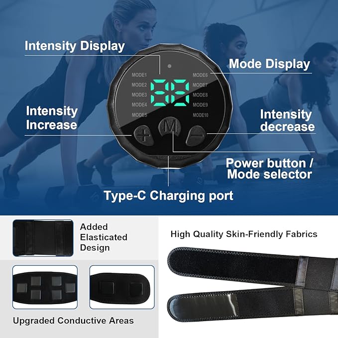 Ab Stimulator Muscle Toner，Abs Muscle Stimulator Abdominal Toning Fitness Belt for Men and Women Black