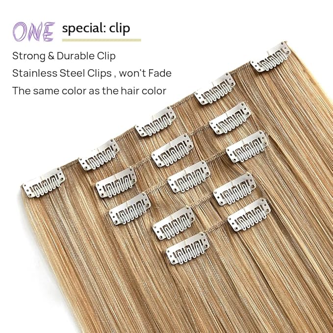 Clip in Hair Extensions Blonde Extension Straight 22" Long Synthetic Fluffy and not Tangled Invisible Clips on Hairpieces for Women 5PCS Curly Wavy 18" Girls Brown Red White Natural 5 Oz