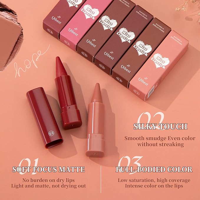 Jolilab 4PCS Lip Liner Lipstick Set, Gradient Matte Nude Velvet Lip Liner Pencil High Pigmented Long Lasting Natural Smooth Lip Makeup Easy-to-Use Crayon Form and Cone Tip